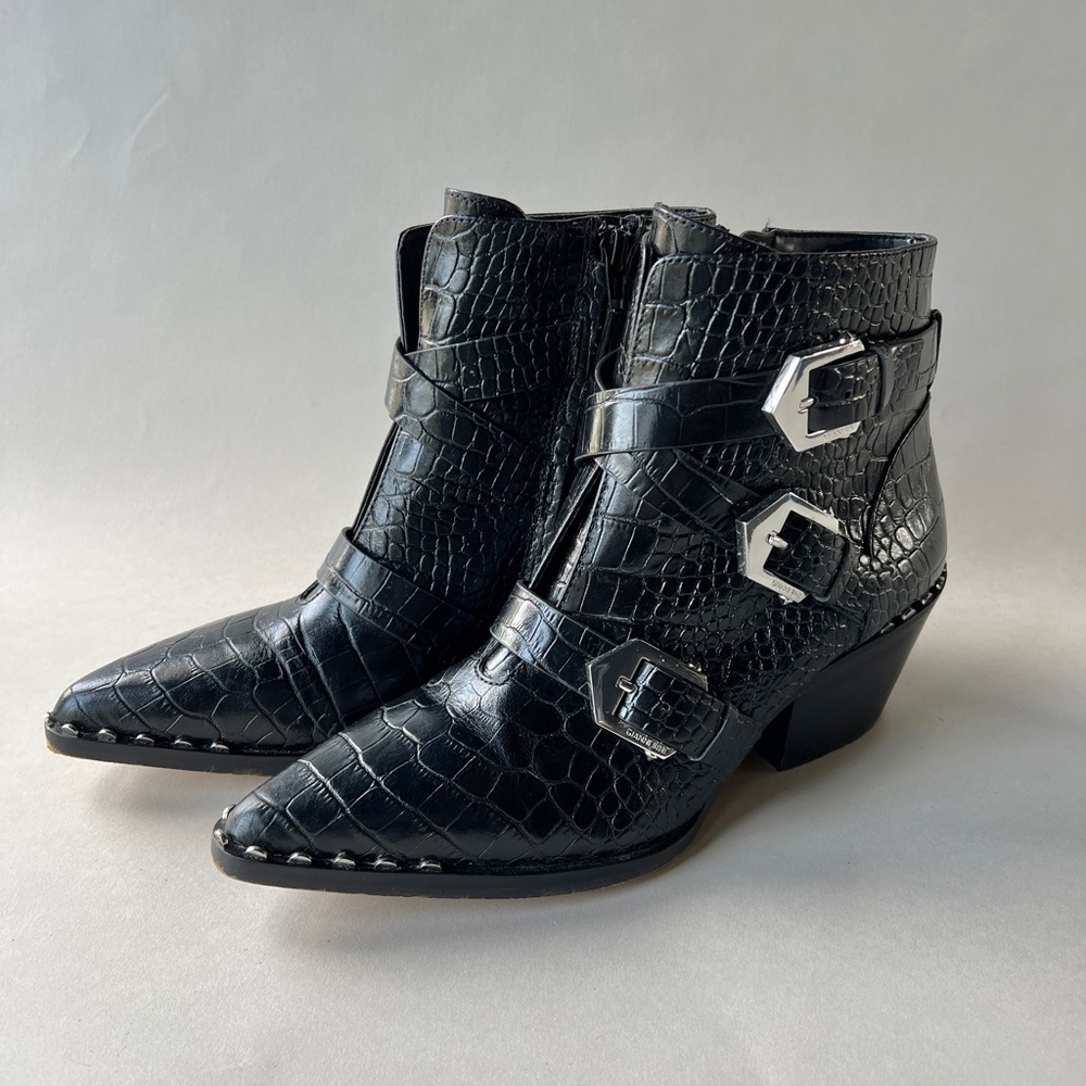 Gianni Bini Jeydda Croc Embossed Buckle Booties